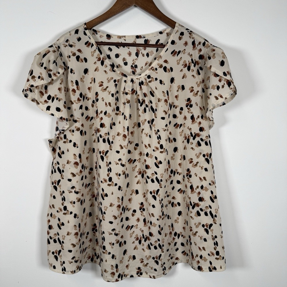 SHEIN‎ Women's Short Sleeve Blouse Tan Brown Black Career Size 4XL